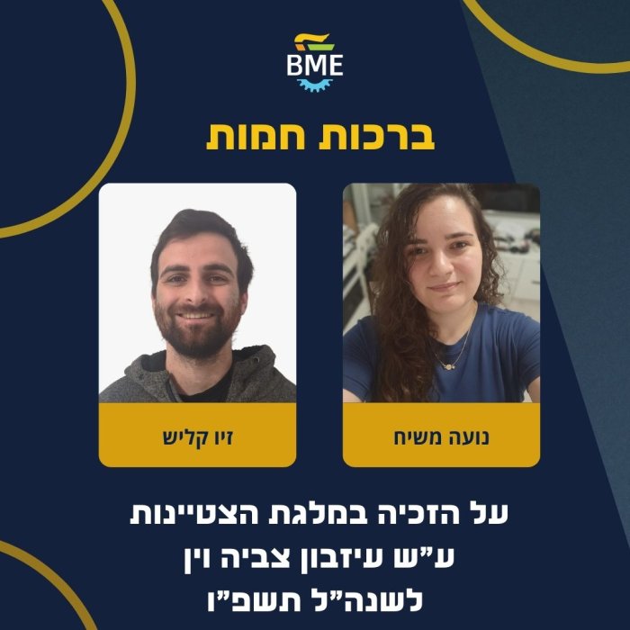 ברכות חמות על הזכיה במלגת המצוינות על שם עיזבון צביה וין לשנת תשפ"ו לסטודנטים בתואר הכפול להנדסה ביו-רפואית ורפואה