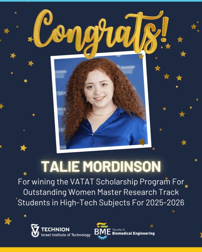 Congratulations to Talie Mordinson for winning the VATAT Scholarship for outstanding women Master Research Track students in High-Tech subjects (2025-2026) 👏
